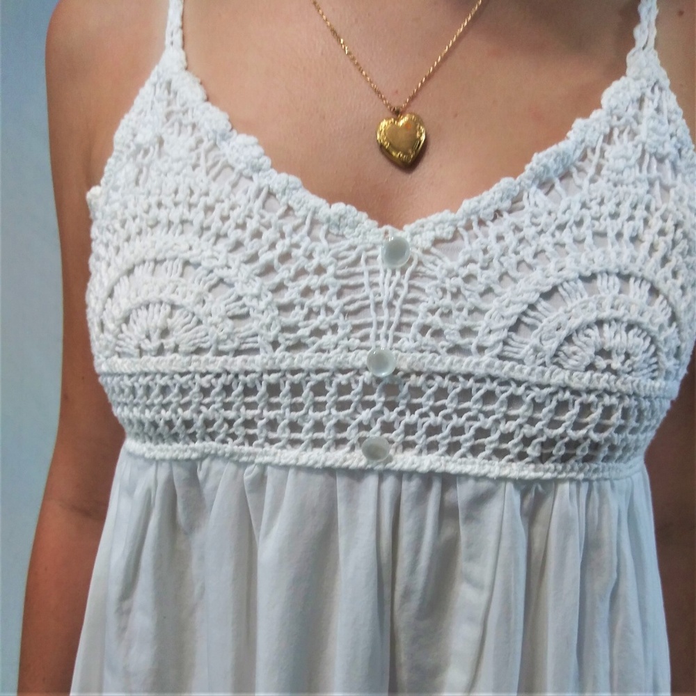 White Cotton and Silver Embroidered Dress
